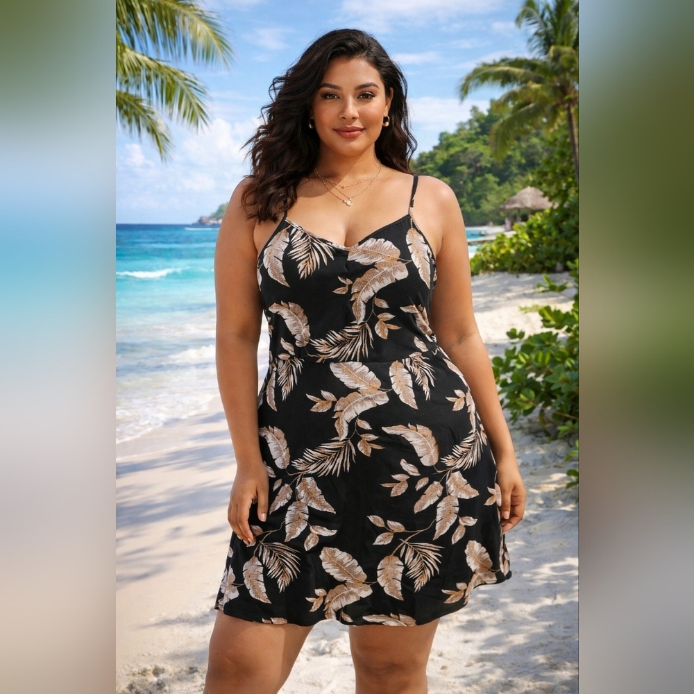 Tropical Black and Tan  Dress